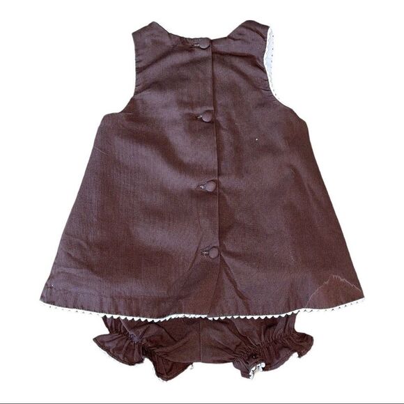 ✅ADORABLE Size 12M Chocolate Brown Appliquéd A-Line Dress and Bloomers. - Picture 2 of 4